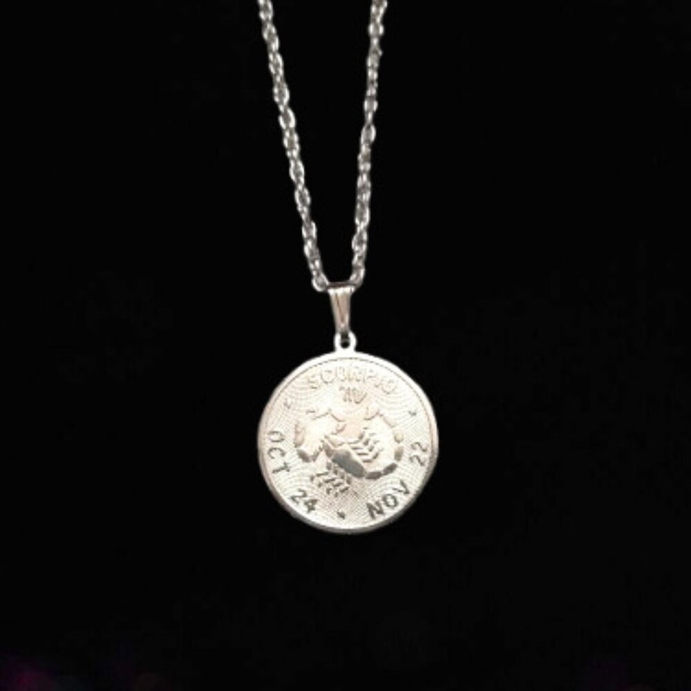 Scorpio Silver Plated Medallion Pendant Necklace